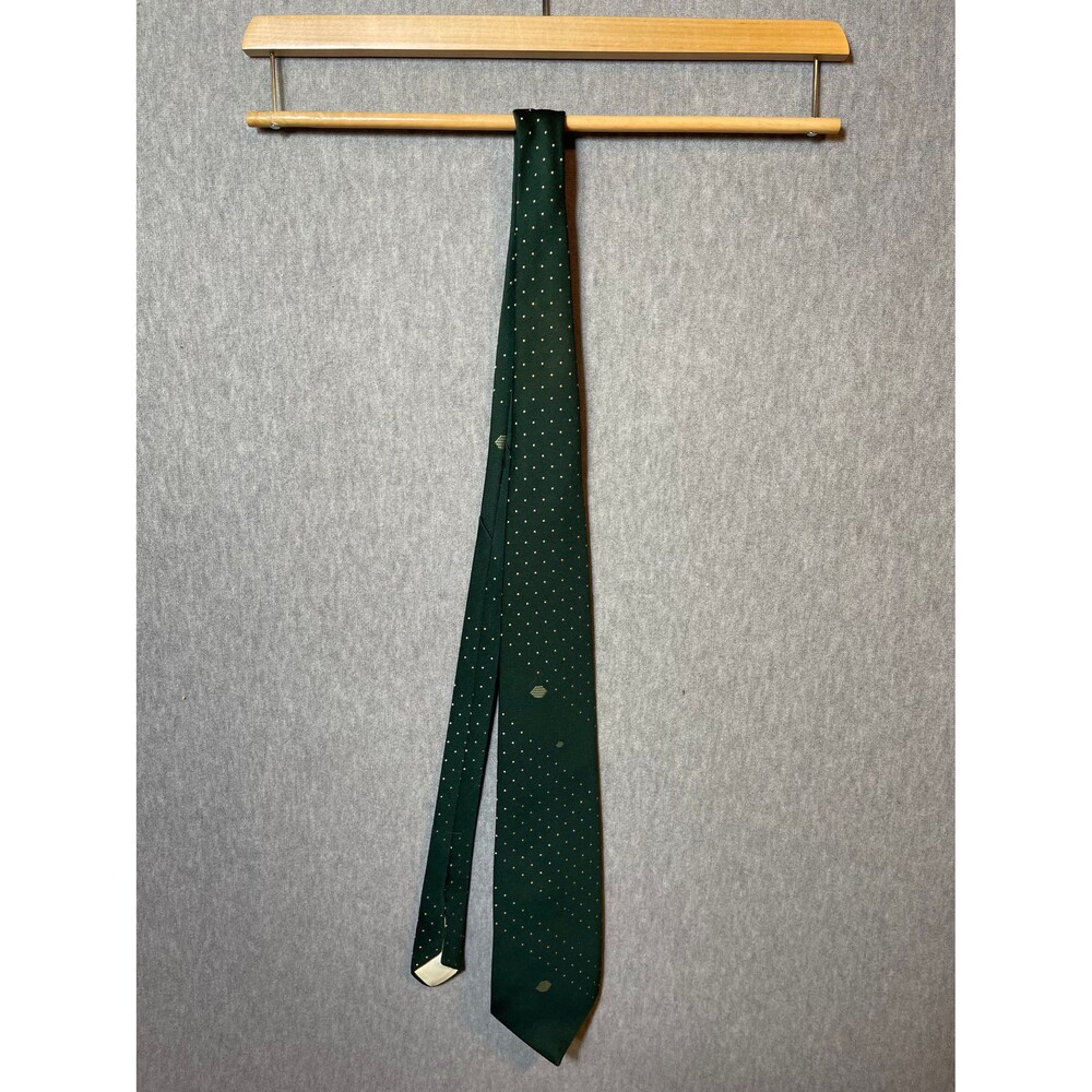 Vintage Montgomery Ward Men's Dark Green Microdot Polyester Necktie Gold Tone